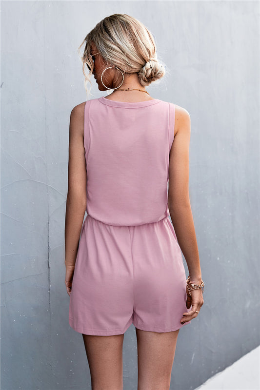 Sleeveless Buttoned Romper with Pockets Playsuit  Sunset and Swim   