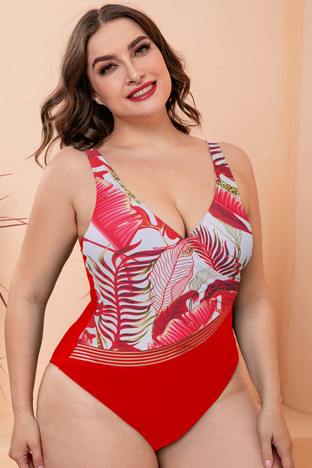 Plus Size Two-Tone Plunge One-Piece DD+ Swimsuit  Sunset and Swim   
