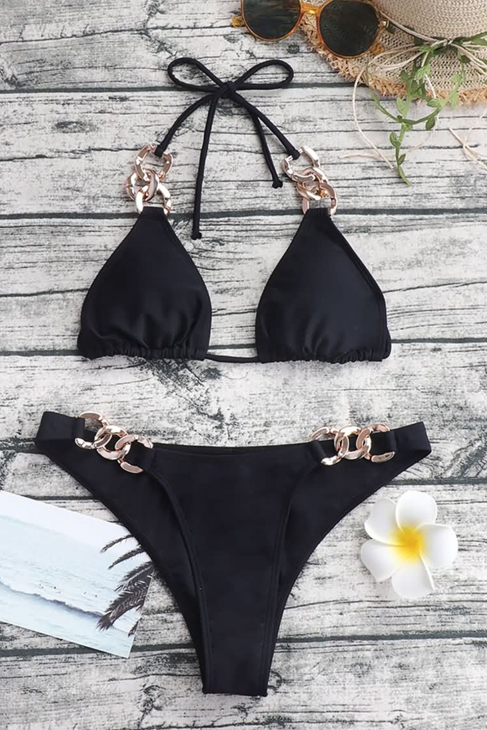 Chain Detail Tied Halter Neck Bikini Set  Sunset and Swim   