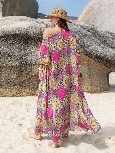 Printed Open Front Cardigan and Pants Set Sunset and Swim   