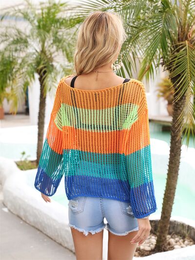 Sunset Vacation  Color Block Openwork Boat Neck Cover Up Sunset and Swim   