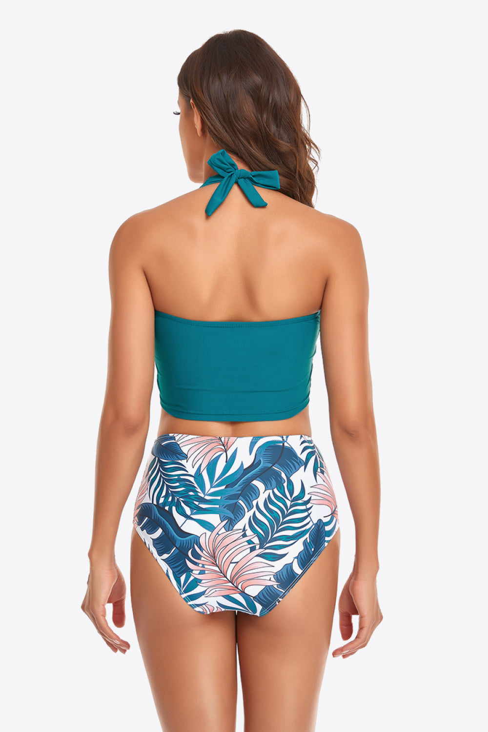 Botanical Print Halter Neck Drawstring Detail Bikini Set  Sunset and Swim   