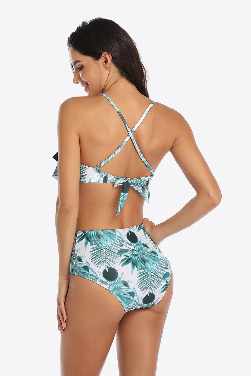 Tropical Print Ruffled Two-Piece Swimsuit  Sunset and Swim   