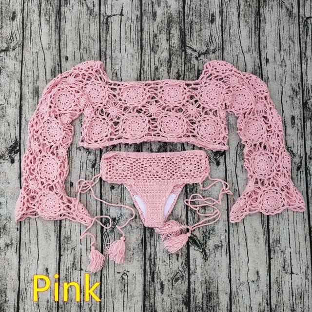 Elle Crochet Bikini Set Crochet Beach Top  Sunset and Swim Pink Set S 