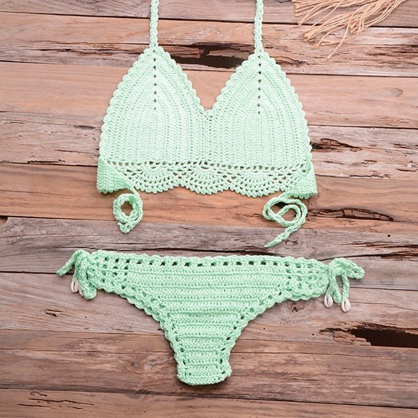 Elle Knitted Crochet Bikini  Sunset and Swim Light Green XL 