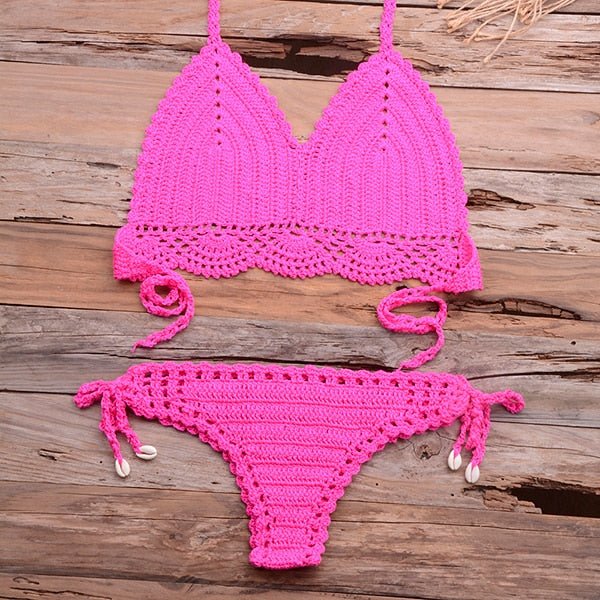 Elle Knitted Crochet Bikini  Sunset and Swim Rose Red XL 