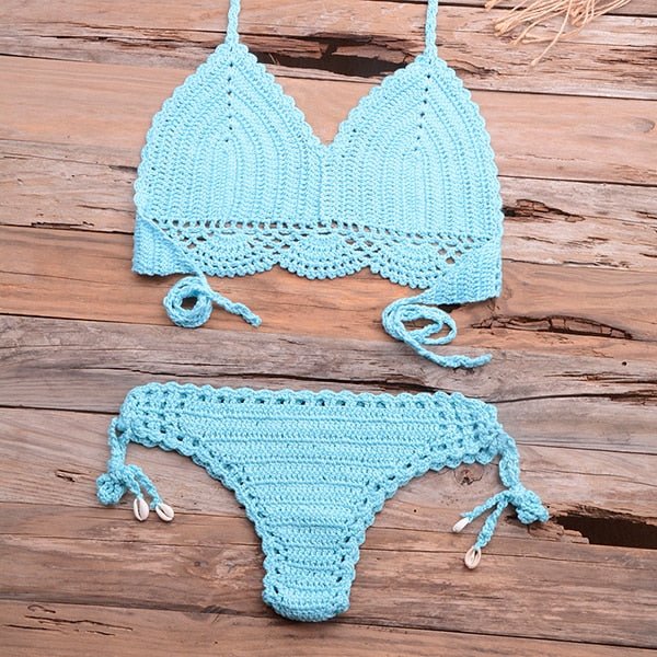 Elle Knitted Crochet Bikini  Sunset and Swim Sky Blue S 