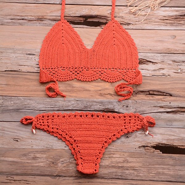 Elle Knitted Crochet Bikini  Sunset and Swim Rusty Red S 