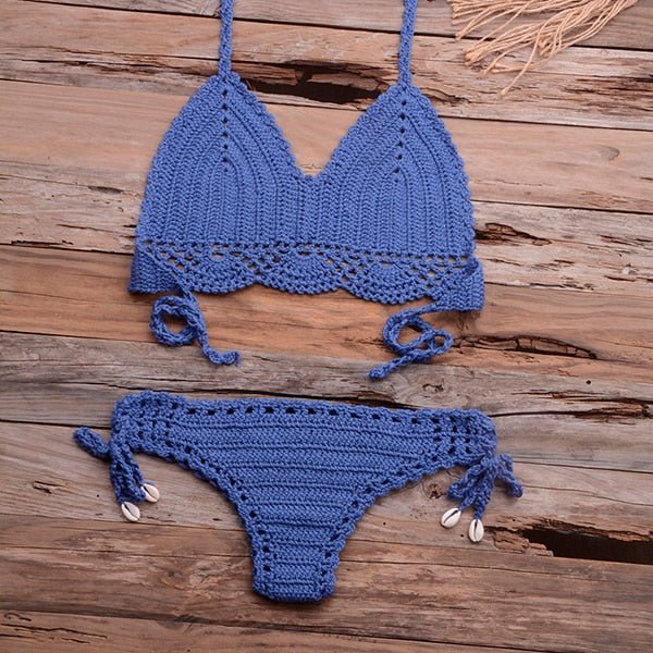 Elle Knitted Crochet Bikini  Sunset and Swim Blue S 
