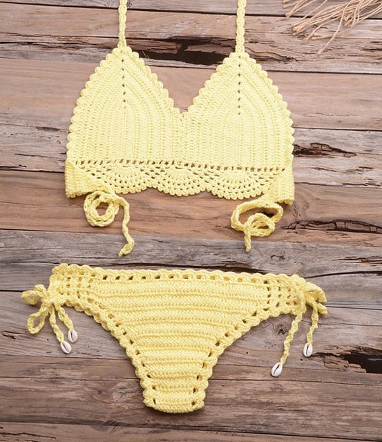 Elle Knitted Crochet Bikini  Sunset and Swim Yellow S 