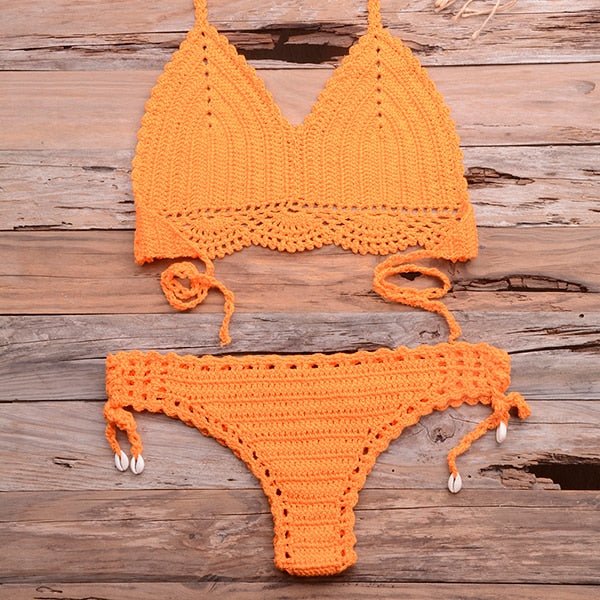 Elle Knitted Crochet Bikini  Sunset and Swim Orange S 
