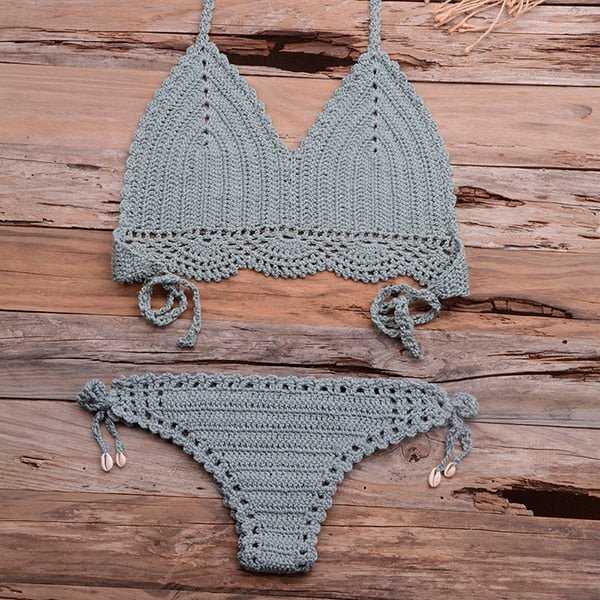 Elle Knitted Crochet Bikini  Sunset and Swim Lake Green S 