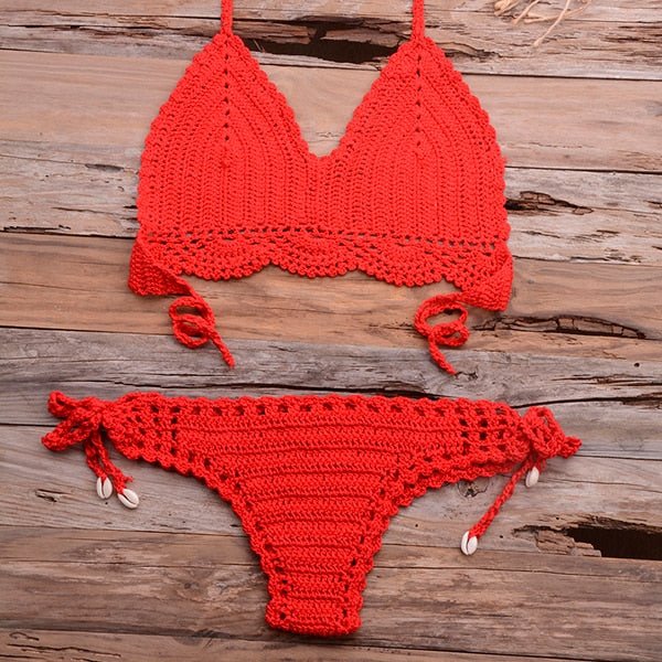 Elle Knitted Crochet Bikini  Sunset and Swim Red XL 