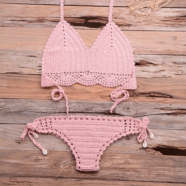 Elle Knitted Crochet Bikini  Sunset and Swim Pink S 