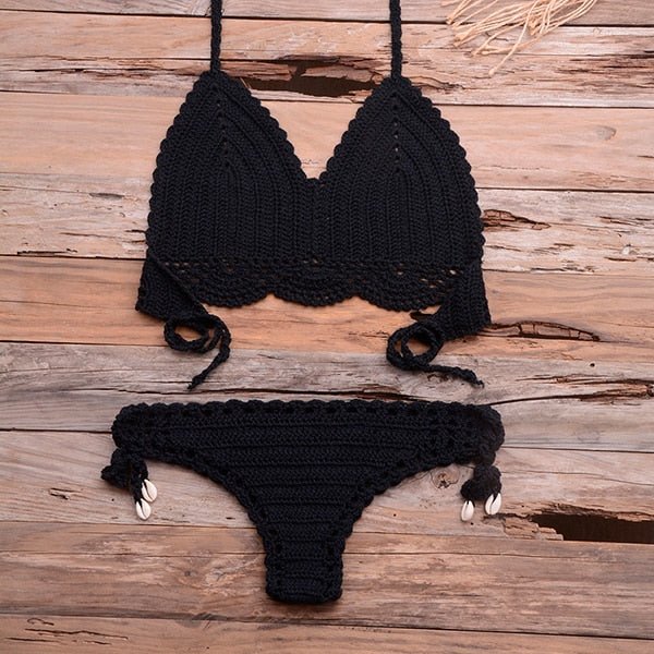 Elle Knitted Crochet Bikini  Sunset and Swim Black XL 