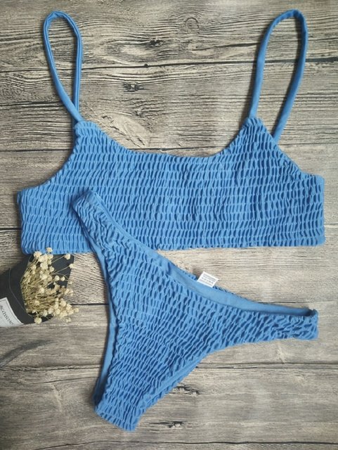 Elle Ruffled Crochet Sexy Bikini Set  Sunset and Swim Blue S 