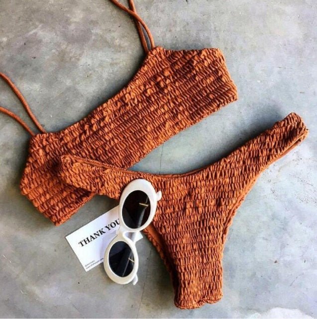 Elle Ruffled Crochet Sexy Bikini Set  Sunset and Swim Orange S 