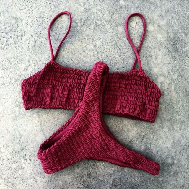 Elle Ruffled Crochet Sexy Bikini Set  Sunset and Swim Red S 