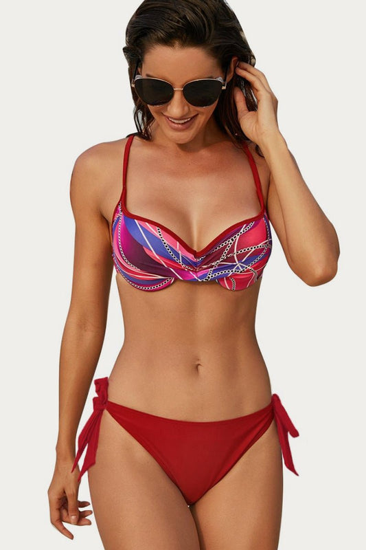 Elsa Printed Top Self-Tie Bikini Set Sunset and Swim Red S 