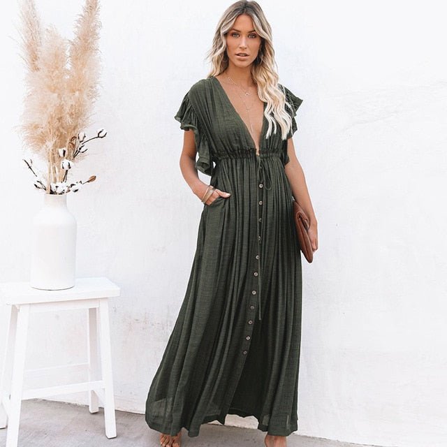 Elysa Beach Cover-up Long Tunic  Sunset and Swim Green One Size 