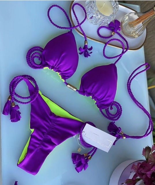 Exclusive! Rio Sexy Scrunch Butt Brazilian Bikini  Sunset and Swim Purple S 