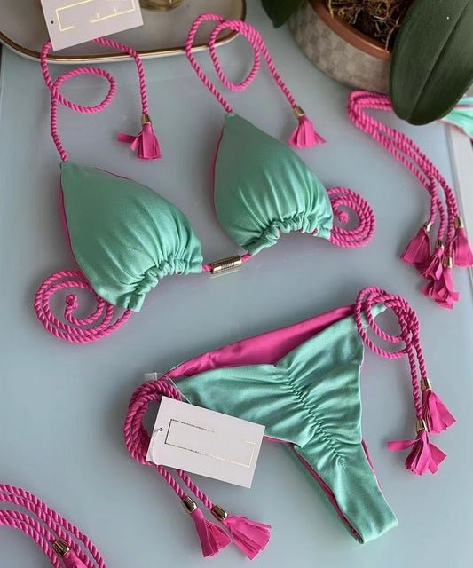 Exclusive! Rio Sexy Scrunch Butt Brazilian Bikini  Sunset and Swim Turquoise / Pink S 