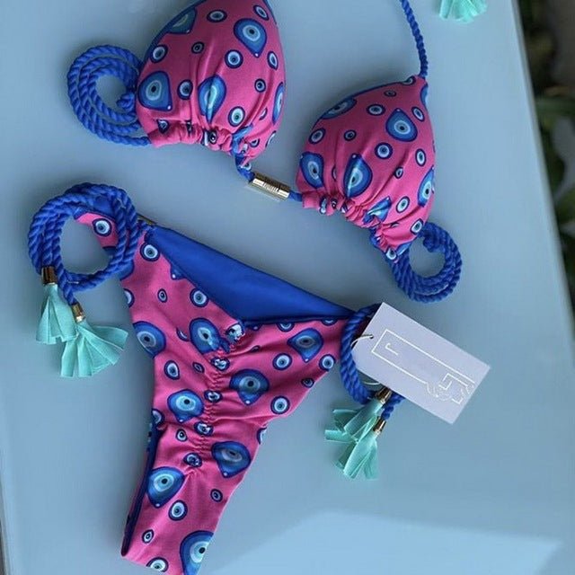 Exclusive! Rio Sexy Scrunch Butt Brazilian Bikini  Sunset and Swim Pink/Blue S 