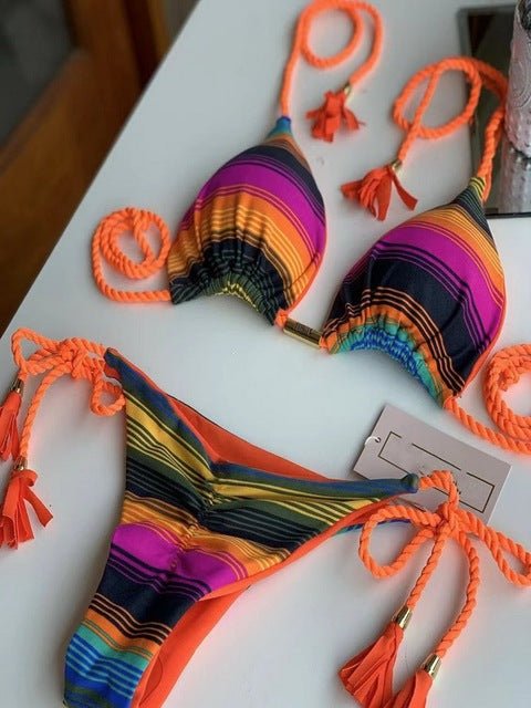 Exclusive! Rio Sexy Scrunch Butt Brazilian Bikini  Sunset and Swim Orange/Mixed S 