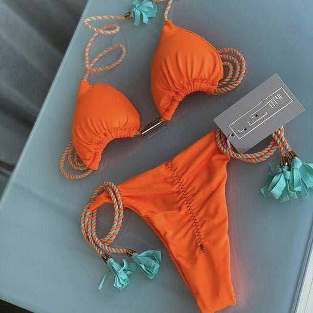 Exclusive! Rio Sexy Scrunch Butt Brazilian Bikini  Sunset and Swim Orange S 
