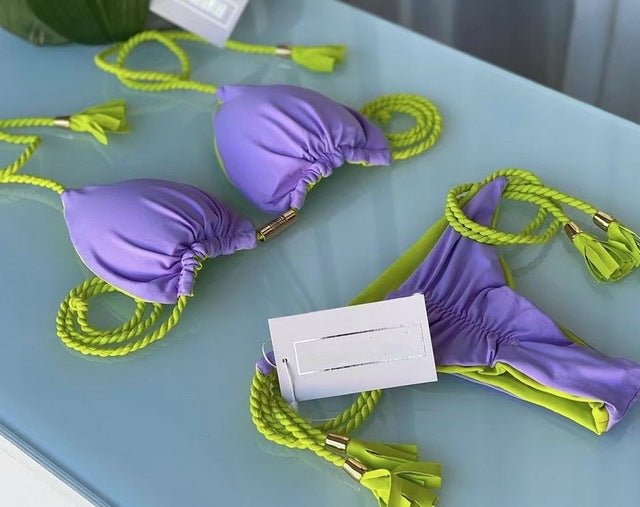 Exclusive! Rio Sexy Scrunch Butt Brazilian Bikini  Sunset and Swim Purple/Green S 