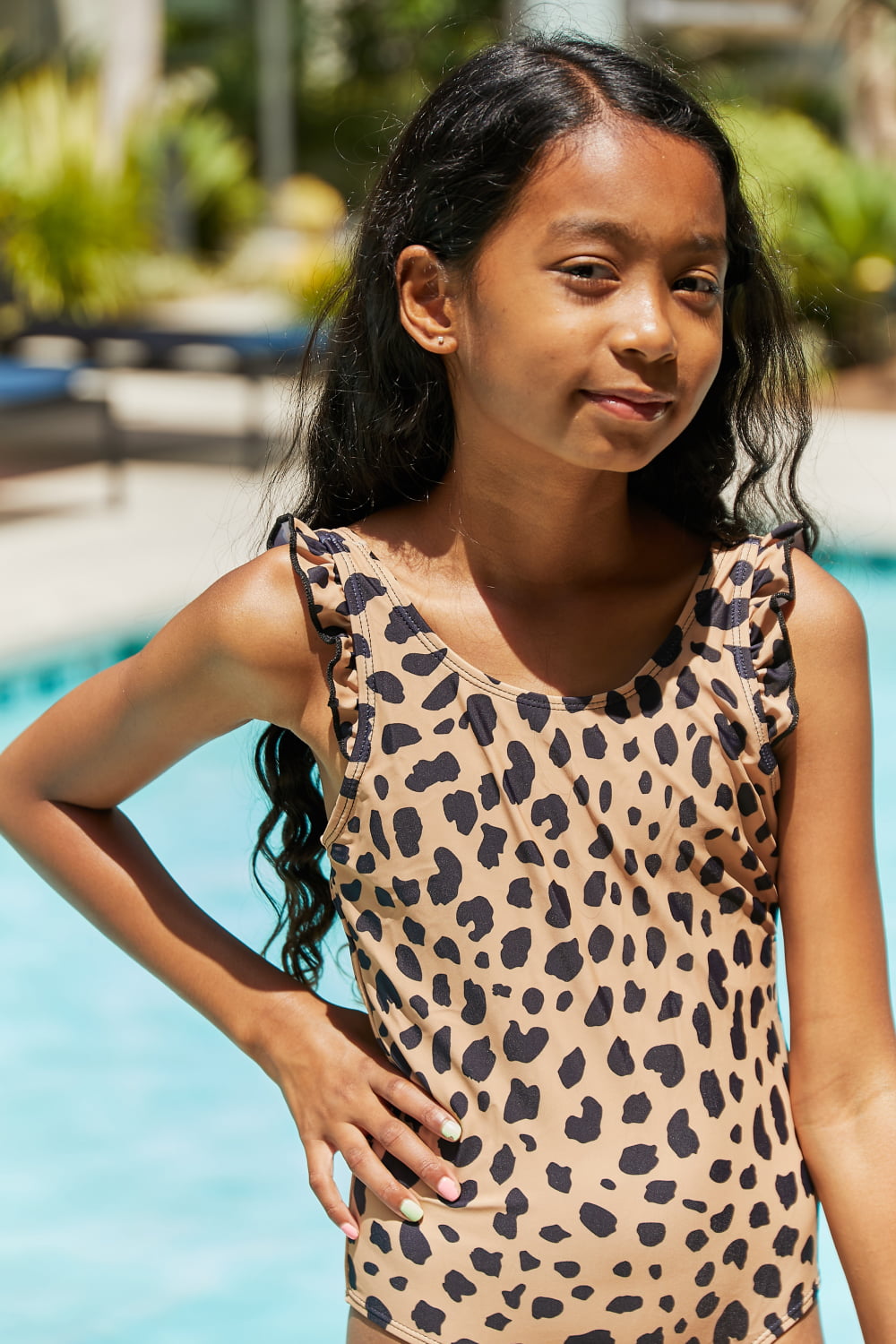 Girl Marina West Swim Float On Ruffled One-Piece in Leopard Mother Daughter Swimwear  Sunset and Swim   
