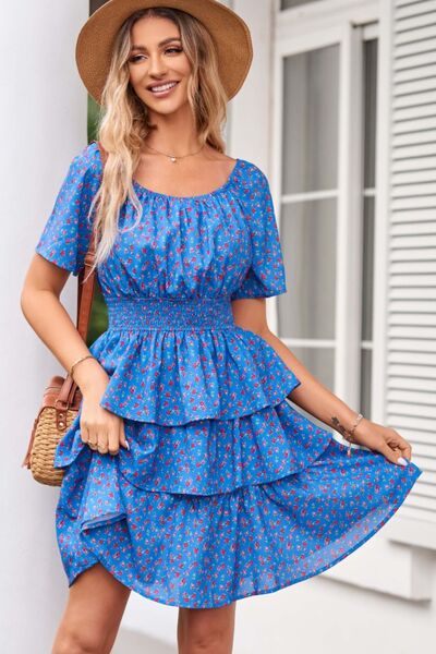 Floral Smocked Short Sleeve Layered Dress Sunset and Swim   