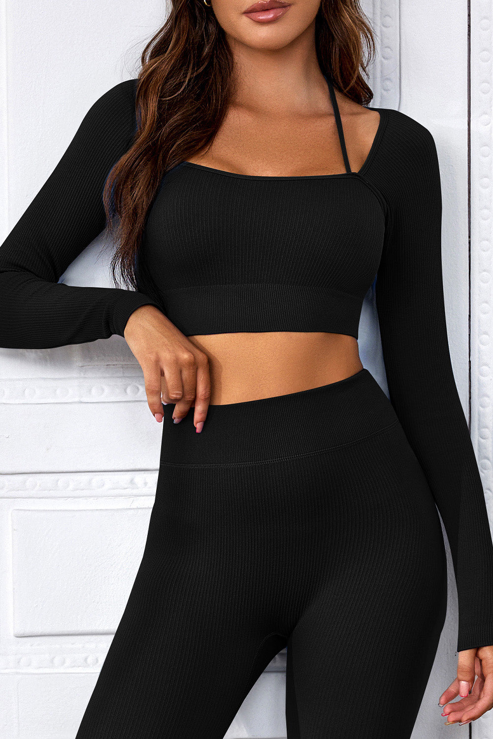 Long Sleeve Cropped Sports Top  Sunset and Swim Black S 