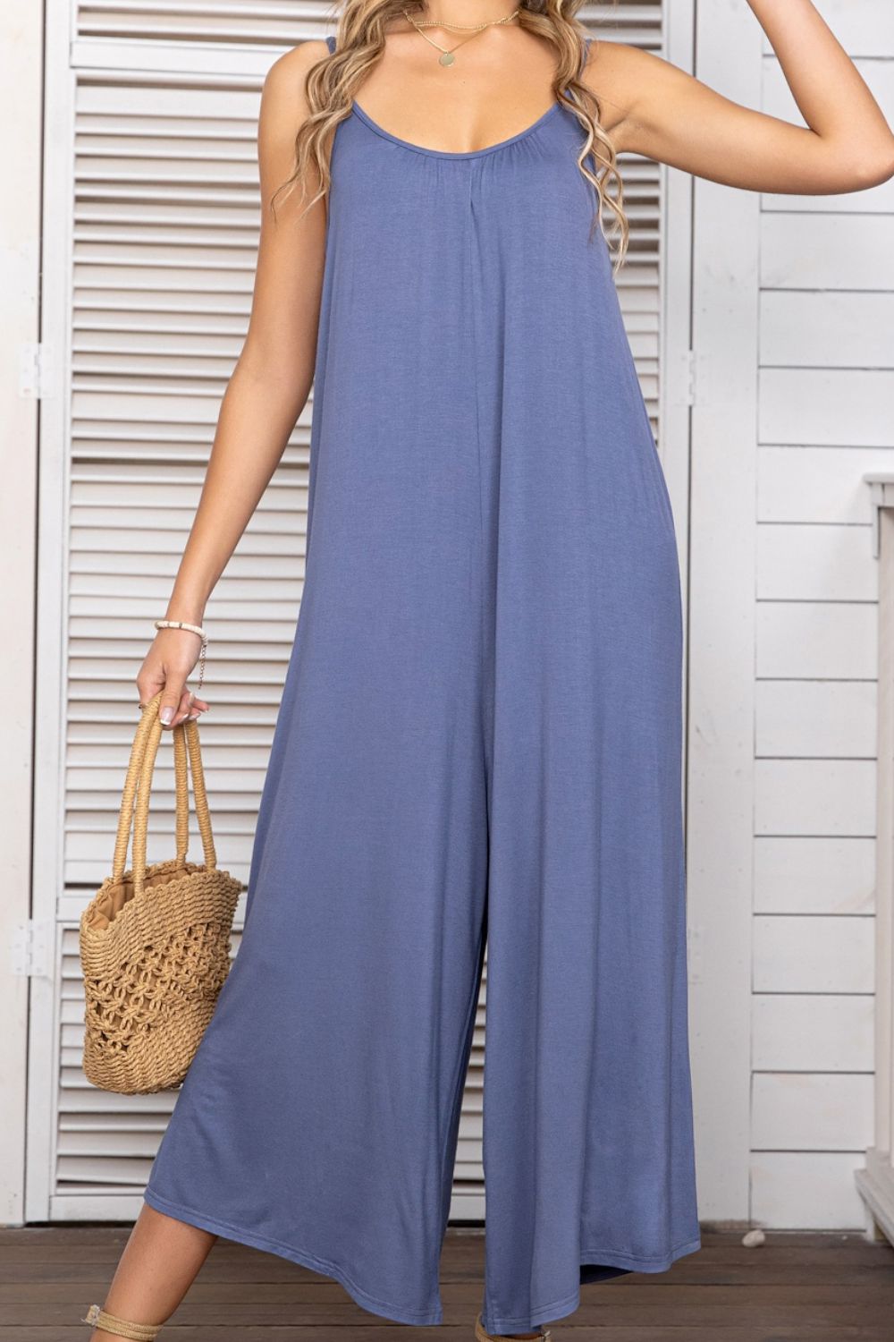 Spaghetti Strap Scoop Neck Jumpsuit  Sunset and Swim Periwinkle S 
