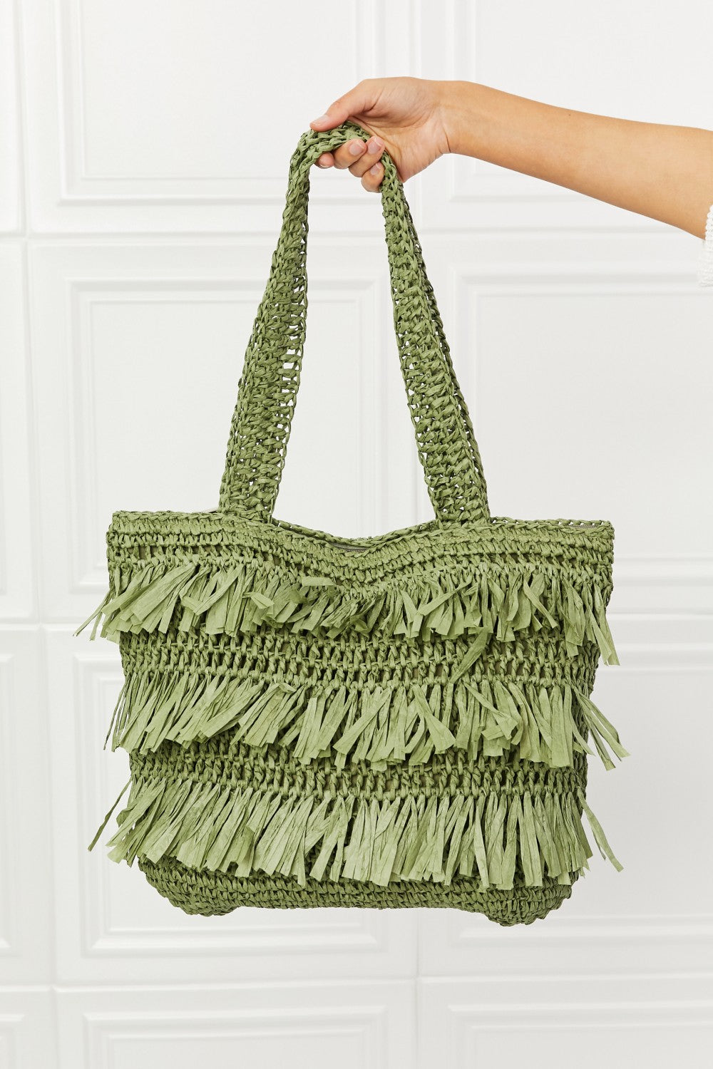 Fame The Last Straw Fringe Straw Tote Bag Sunset and Swim   