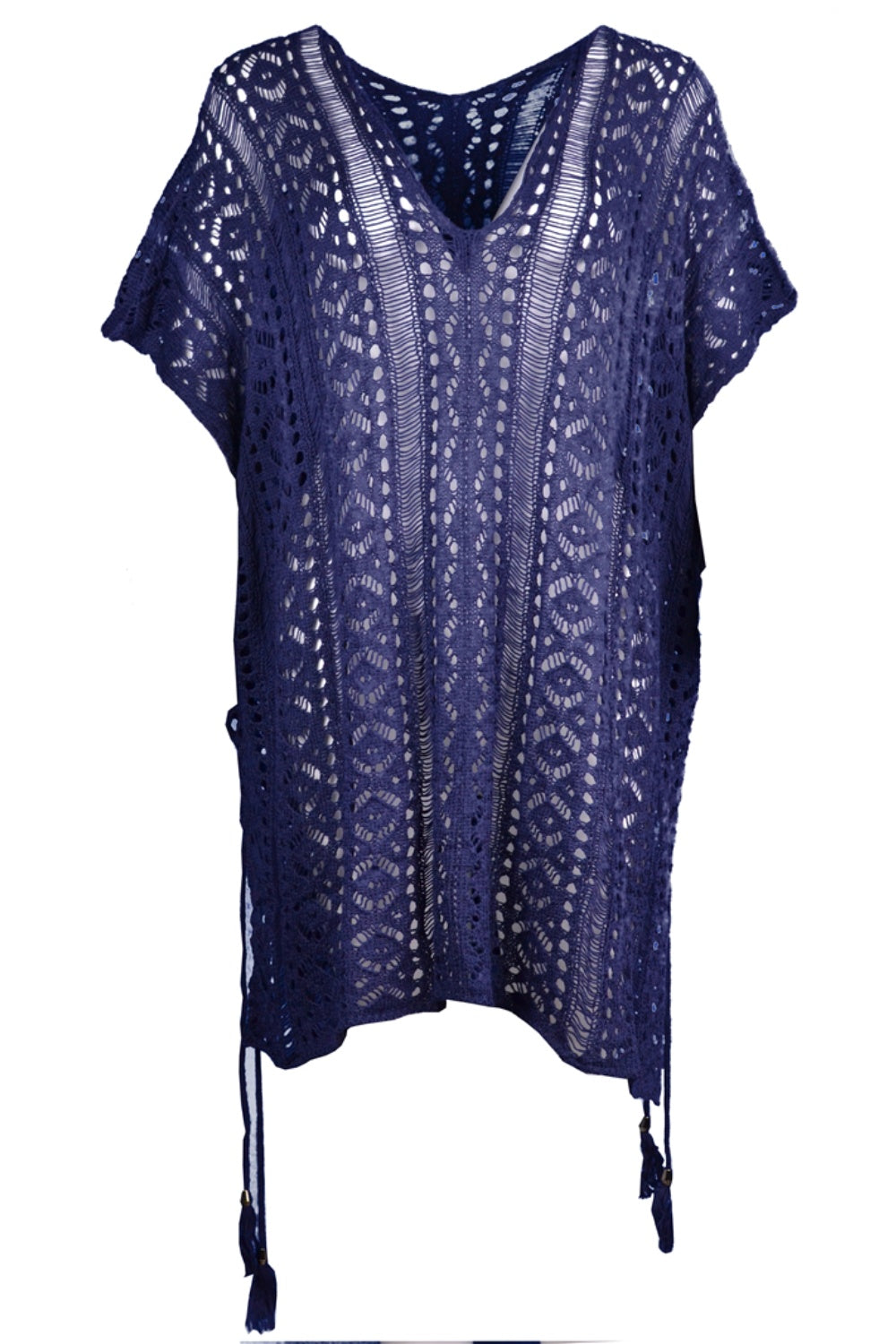 Sunset Vacation  Cutout V-Neck Cover-Up with Tassel  Sunset and Swim Navy One Size 