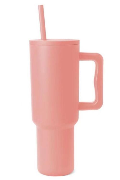 Monochromatic Stainless Steel Tumbler with Matching Straw Sunset and Swim Coral One Size 