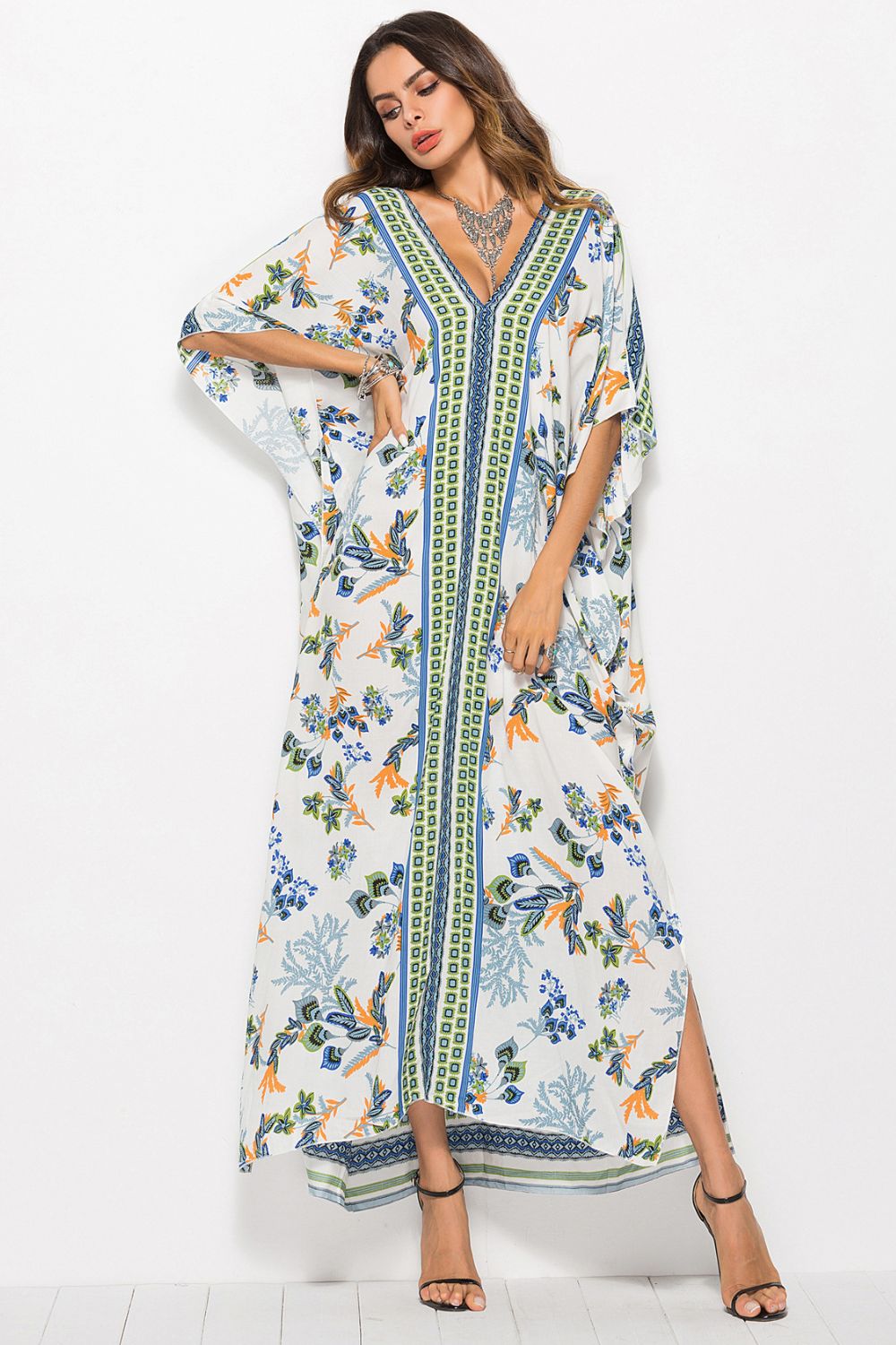 Floral V-Neck Dolman Sleeve swimsuit coverup Dress  Sunset and Swim   