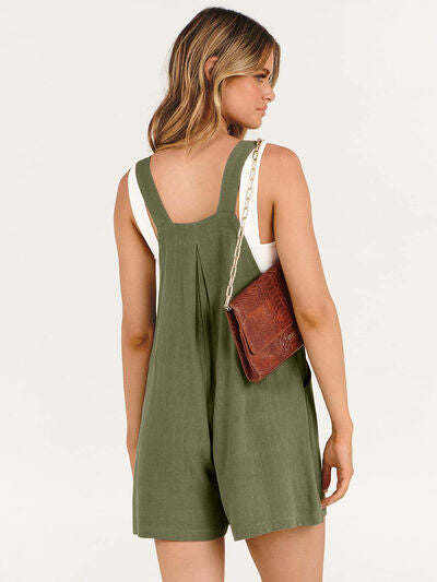 Pocketed Square Neck Wide Strap Romper Sunset and Swim   