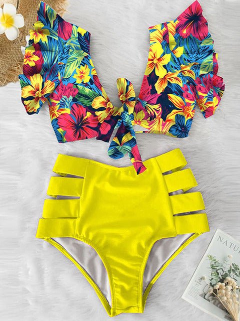 Floral Dreams Ruffled High Waist Bikini Set  Sunset and Swim NA19508Y3 S 