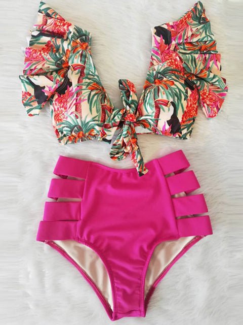 Floral Dreams Ruffled High Waist Bikini Set  Sunset and Swim NA19508P1 S 