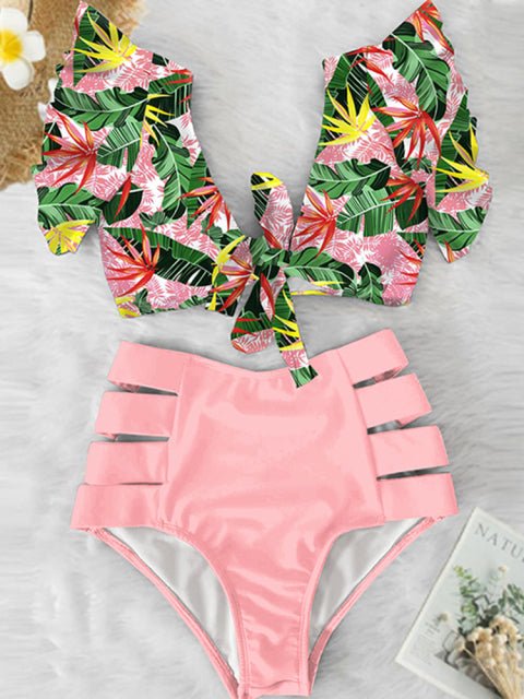 Floral Dreams Ruffled High Waist Bikini Set  Sunset and Swim NA19508P8 L 