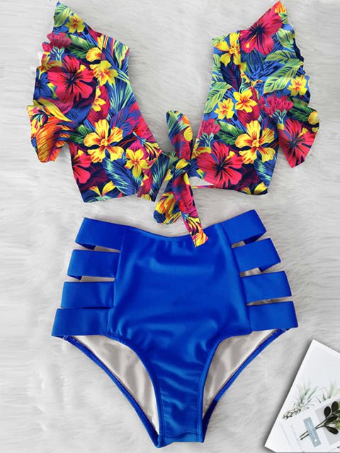 Floral Dreams Ruffled High Waist Bikini Set  Sunset and Swim NA19508B3 S 