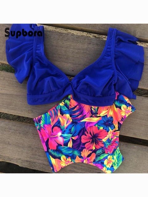 Floral Dreams Ruffled High Waist Bikini Set  Sunset and Swim MAG18126B1 S 