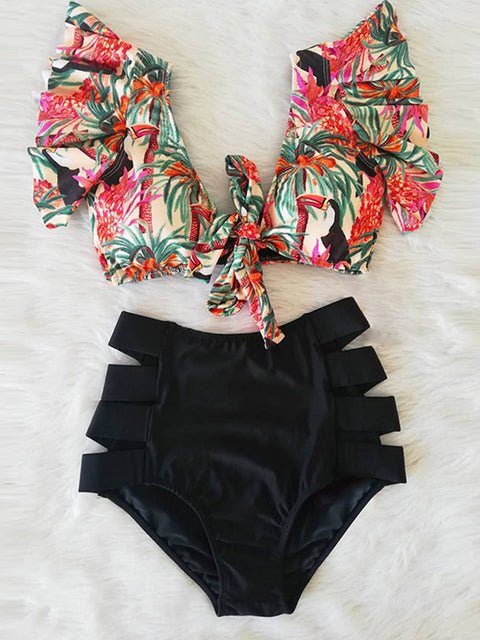 Floral Dreams Ruffled High Waist Bikini Set  Sunset and Swim NA19508D1 L 