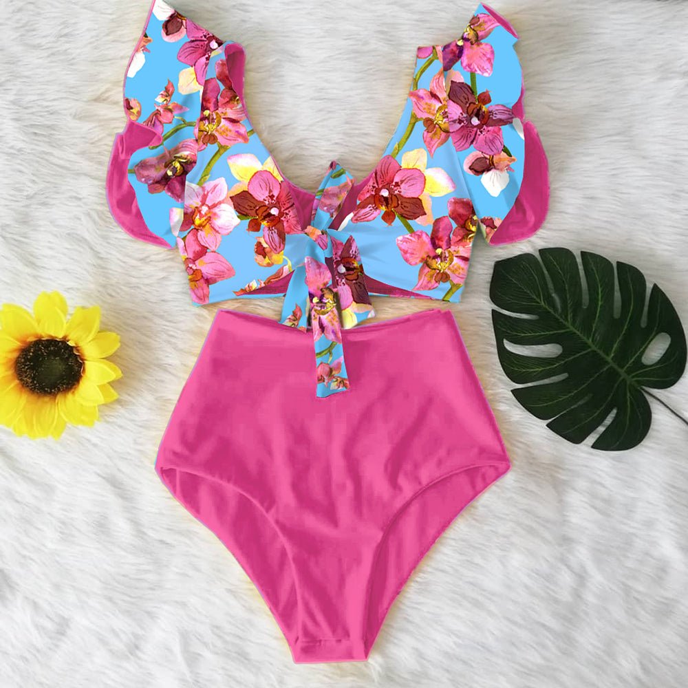 Floral Dreams Ruffled High Waist Bikini Set  Sunset and Swim   