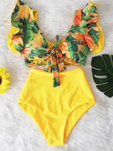 Floral Dreams Ruffled High Waist Bikini Set  Sunset and Swim NA19508Y2 XL 