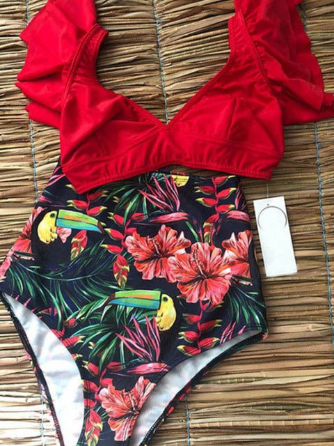 Floral Dreams Ruffled High Waist Bikini Set  Sunset and Swim MAG18126RD S 