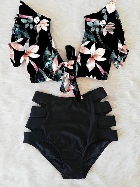 Floral Dreams Ruffled High Waist Bikini Set  Sunset and Swim NA19508D3 L 