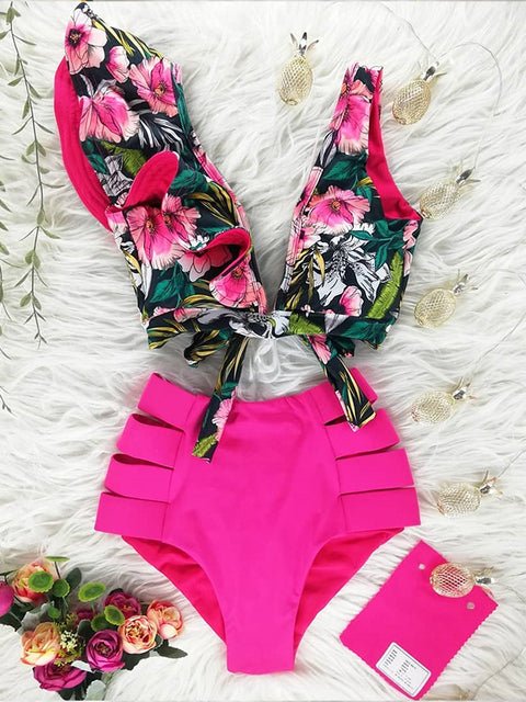 Floral Dreams Ruffled High Waist Bikini Set  Sunset and Swim NA19762P4 L 